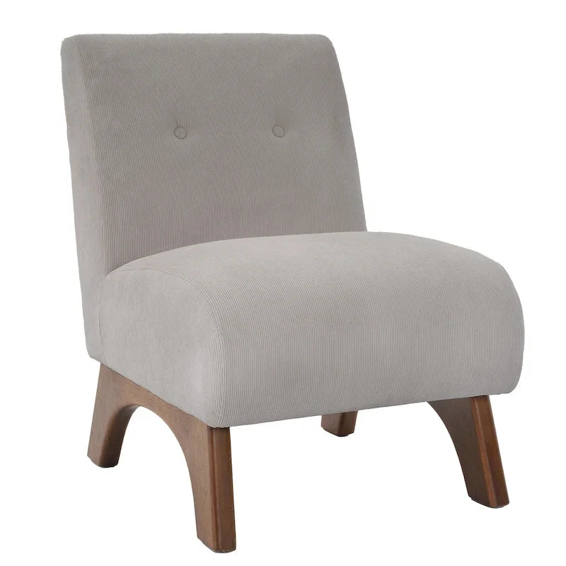 Poltrona decorativa in velluto a coste senza braccioli, con gambe in legno massello e seduta imbottita