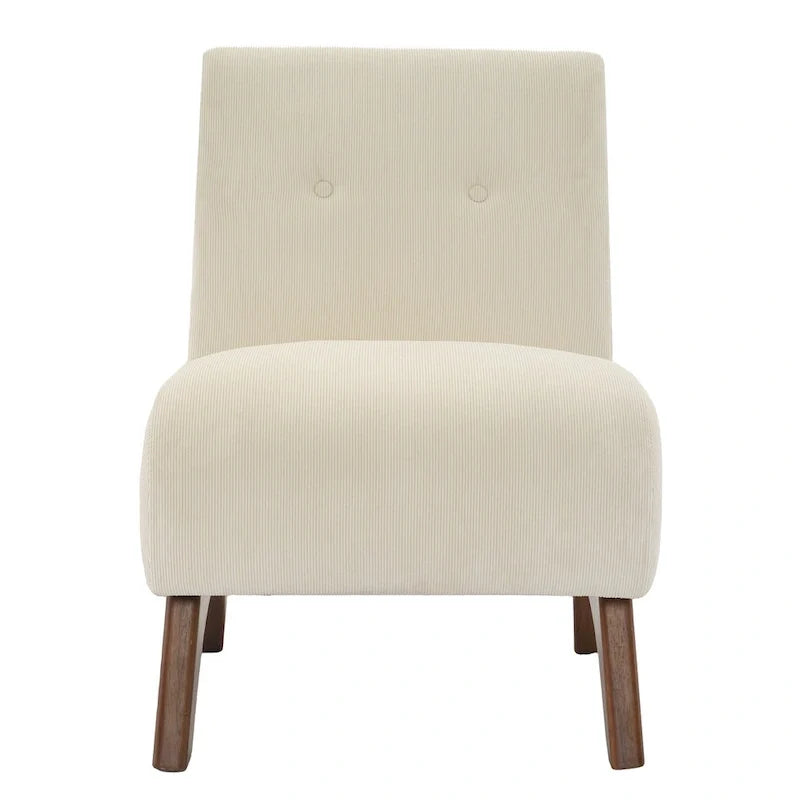 Corduroy Aremless Accent Chair with Solid Wood Legs & Padded Seat