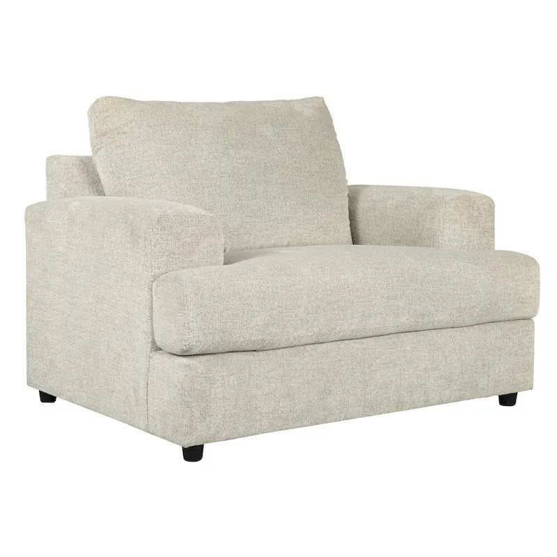 Fabric Upholstered Chair and a Half with T Cushioned Seat, Light Gray