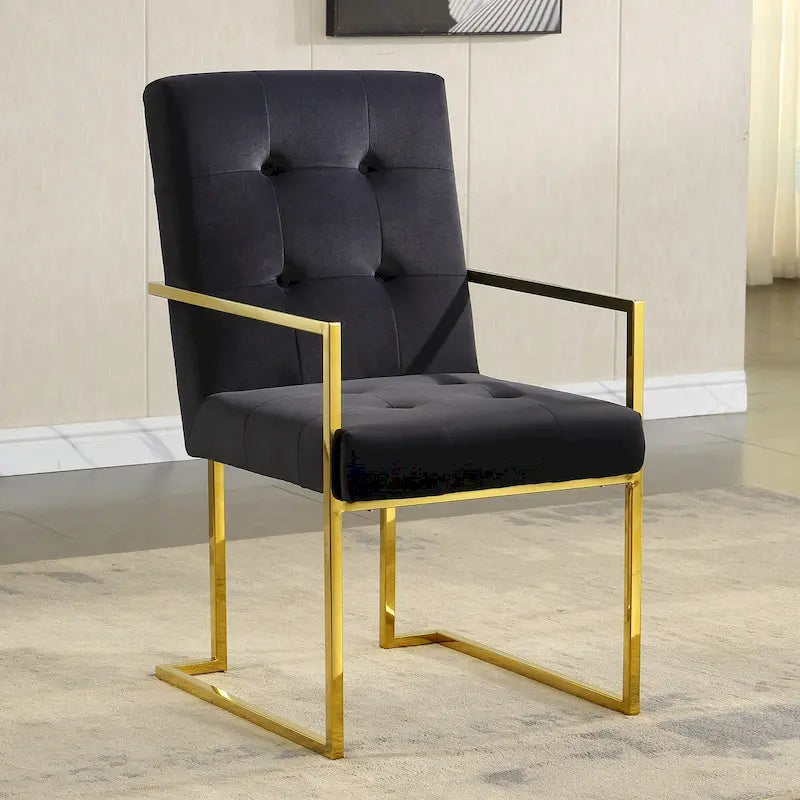 Poltrona da pranzo moderna in velluto, con design trapuntato e base in acciaio inossidabile dorato