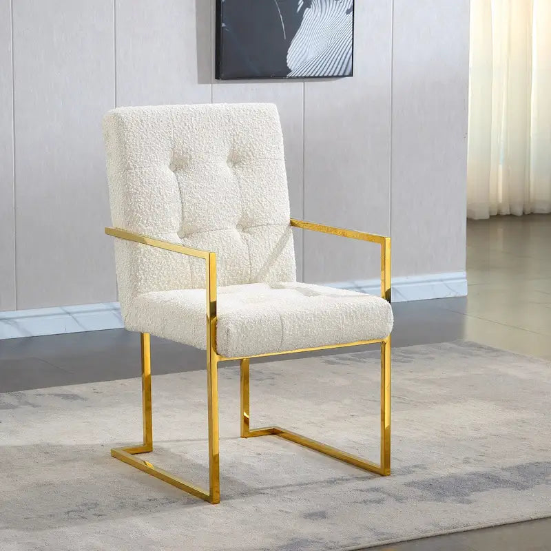 Poltrona da pranzo moderna in velluto, con design trapuntato e base in acciaio inossidabile dorato