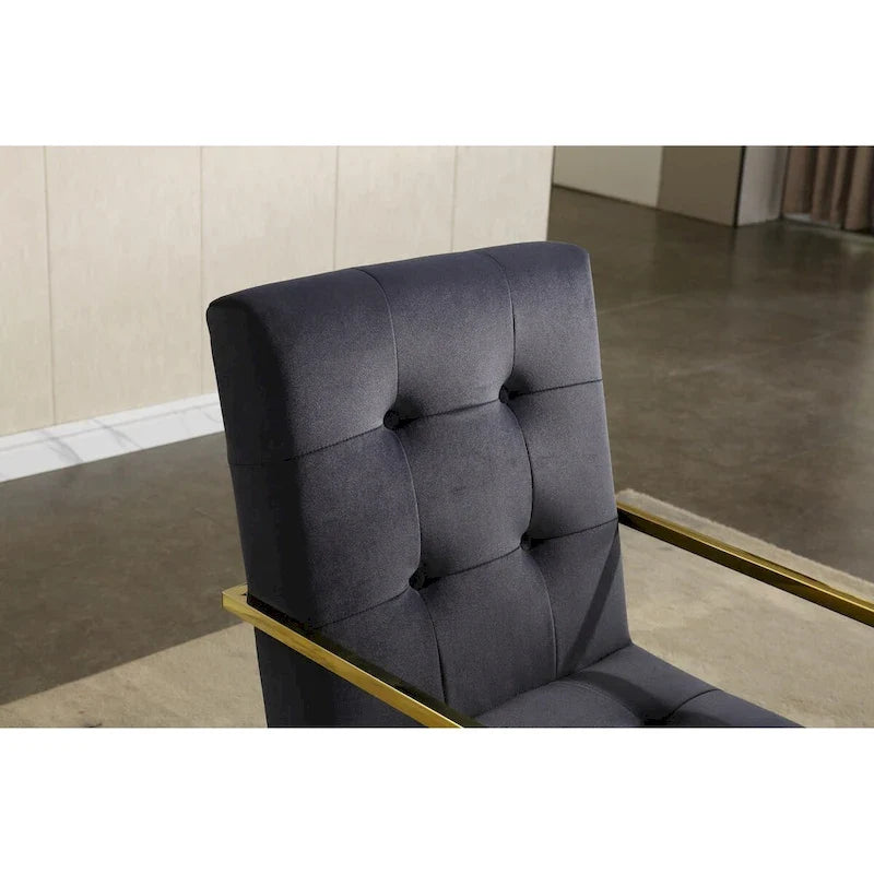 Modern Velvet Dining Arm Chair, Tufted Design and Gold Finish Stainless Base