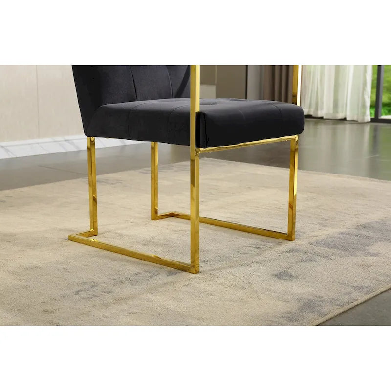 Modern Velvet Dining Arm Chair, Tufted Design and Gold Finish Stainless Base