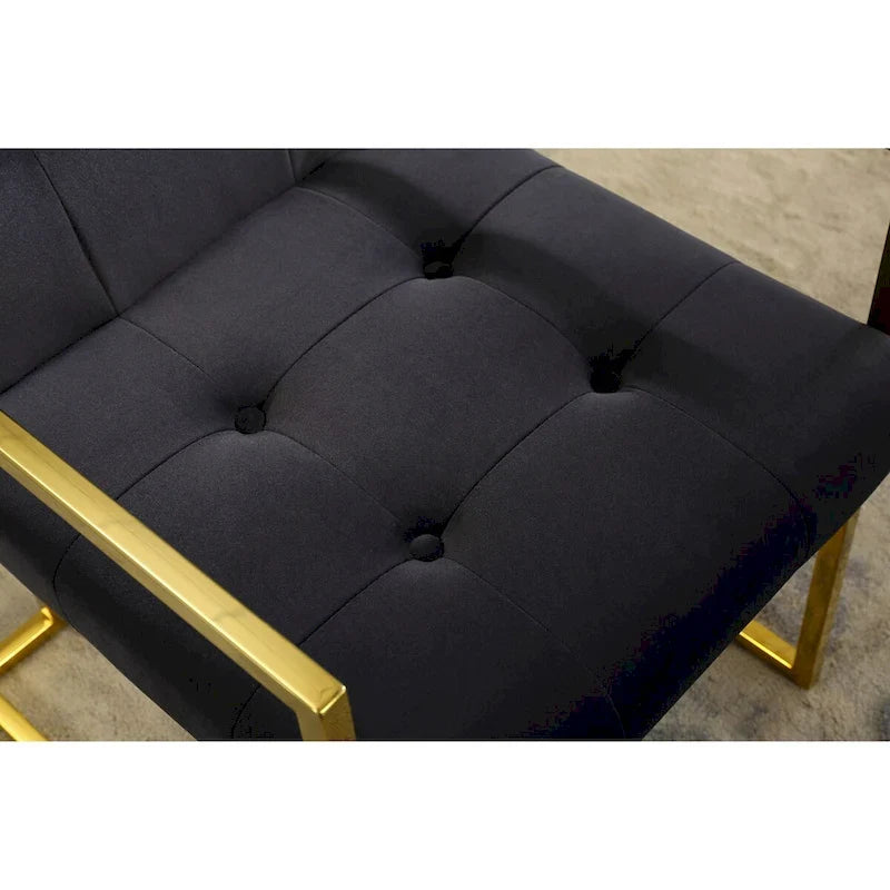 Modern Velvet Dining Arm Chair, Tufted Design and Gold Finish Stainless Base
