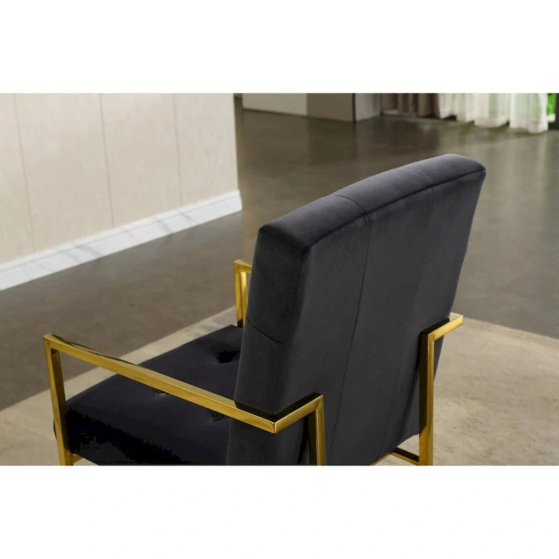 Modern Velvet Dining Arm Chair, Tufted Design and Gold Finish Stainless Base