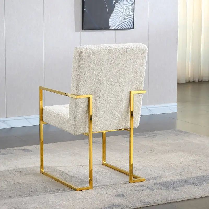 Modern Velvet Dining Arm Chair, Tufted Design and Gold Finish Stainless Base