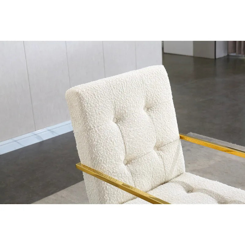 Modern Velvet Dining Arm Chair, Tufted Design and Gold Finish Stainless Base