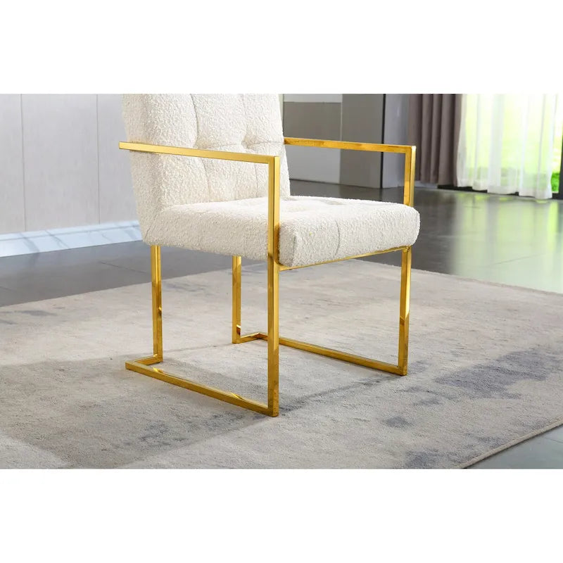 Modern Velvet Dining Arm Chair, Tufted Design and Gold Finish Stainless Base