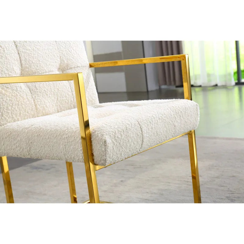 Modern Velvet Dining Arm Chair, Tufted Design and Gold Finish Stainless Base