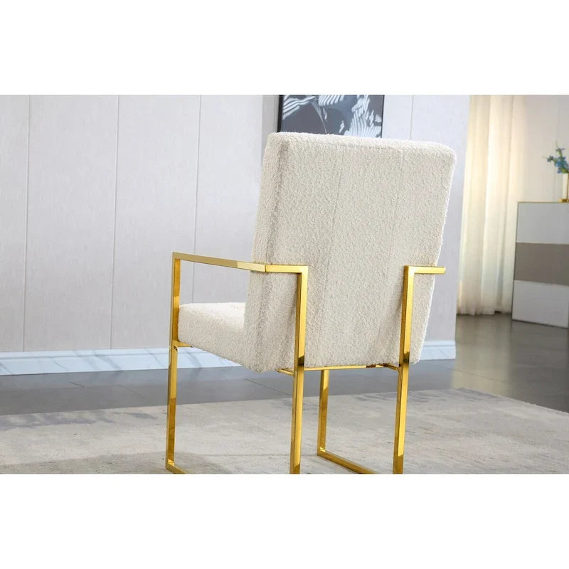 Modern Velvet Dining Arm Chair, Tufted Design and Gold Finish Stainless Base