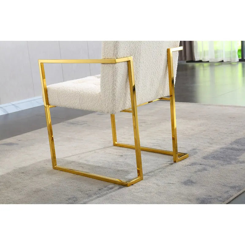Modern Velvet Dining Arm Chair, Tufted Design and Gold Finish Stainless Base