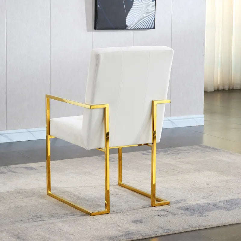 Modern Velvet Dining Arm Chair, Tufted Design and Gold Finish Stainless Base