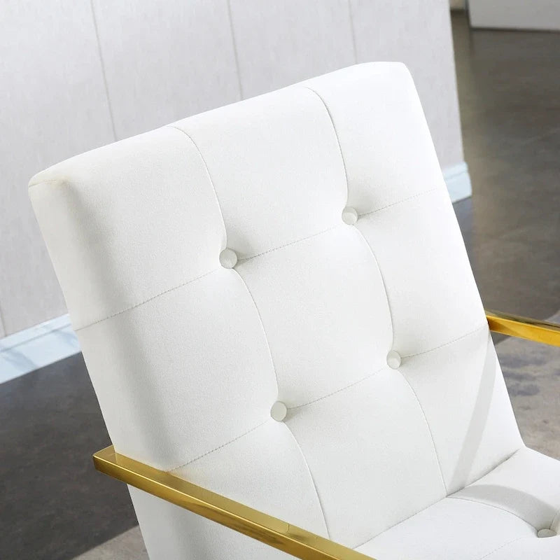 Modern Velvet Dining Arm Chair, Tufted Design and Gold Finish Stainless Base
