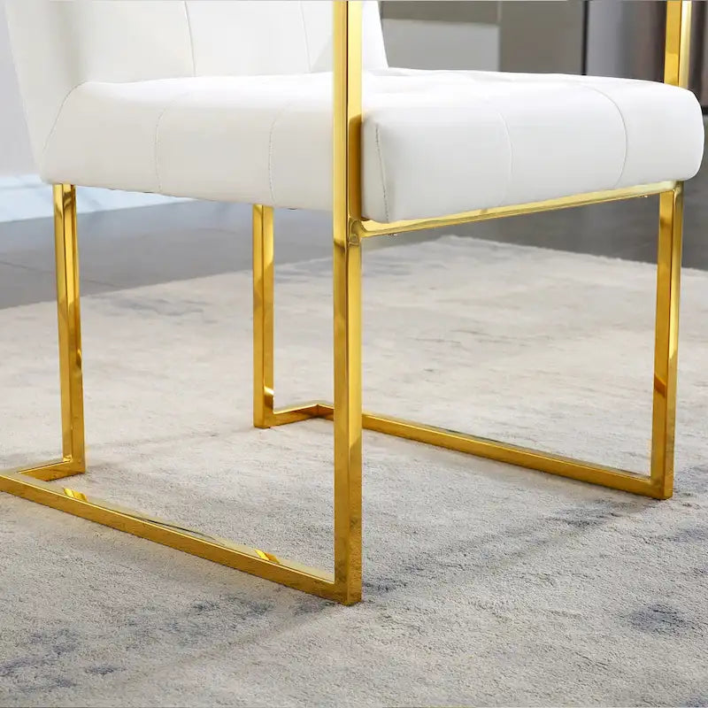 Modern Velvet Dining Arm Chair, Tufted Design and Gold Finish Stainless Base