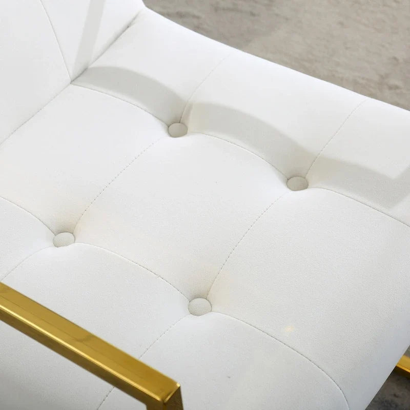 Modern Velvet Dining Arm Chair, Tufted Design and Gold Finish Stainless Base