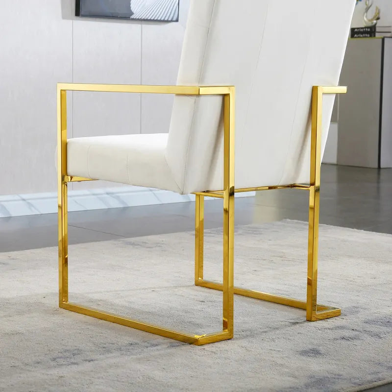Modern Velvet Dining Arm Chair, Tufted Design and Gold Finish Stainless Base