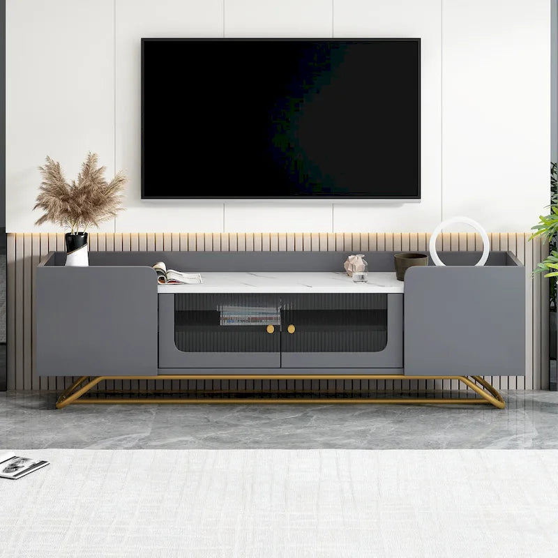 TV Console Table with Gold Frame Base