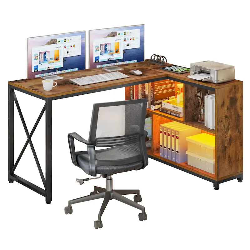 Reversible L Shaped Desk with Storage Shelves Corner Computer Gaming Desk