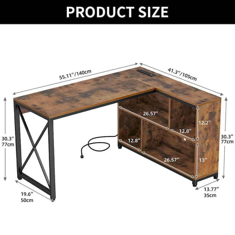 Reversible L Shaped Desk with Storage Shelves Corner Computer Gaming Desk