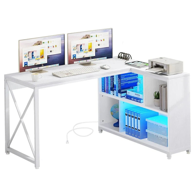 Reversible L Shaped Desk with Storage Shelves Corner Computer Gaming Desk