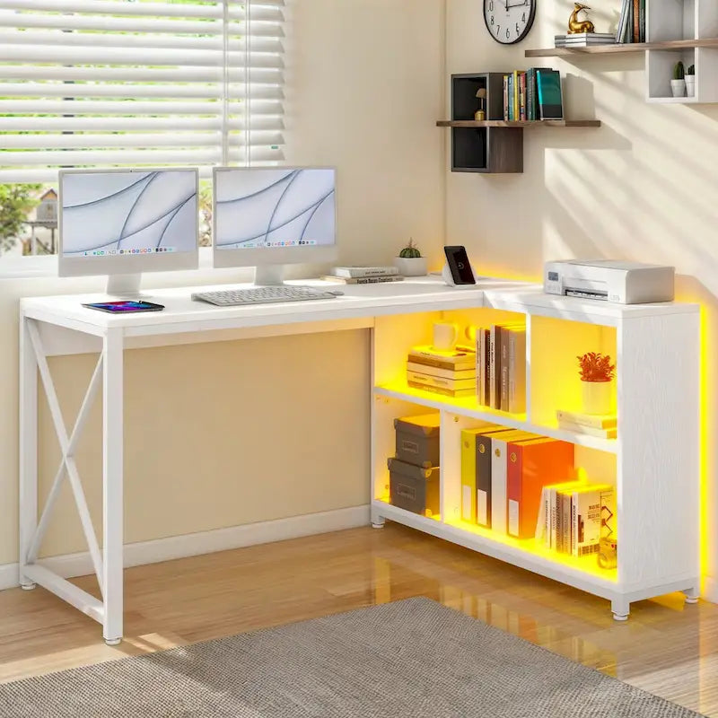 Reversible L Shaped Desk with Storage Shelves Corner Computer Gaming Desk