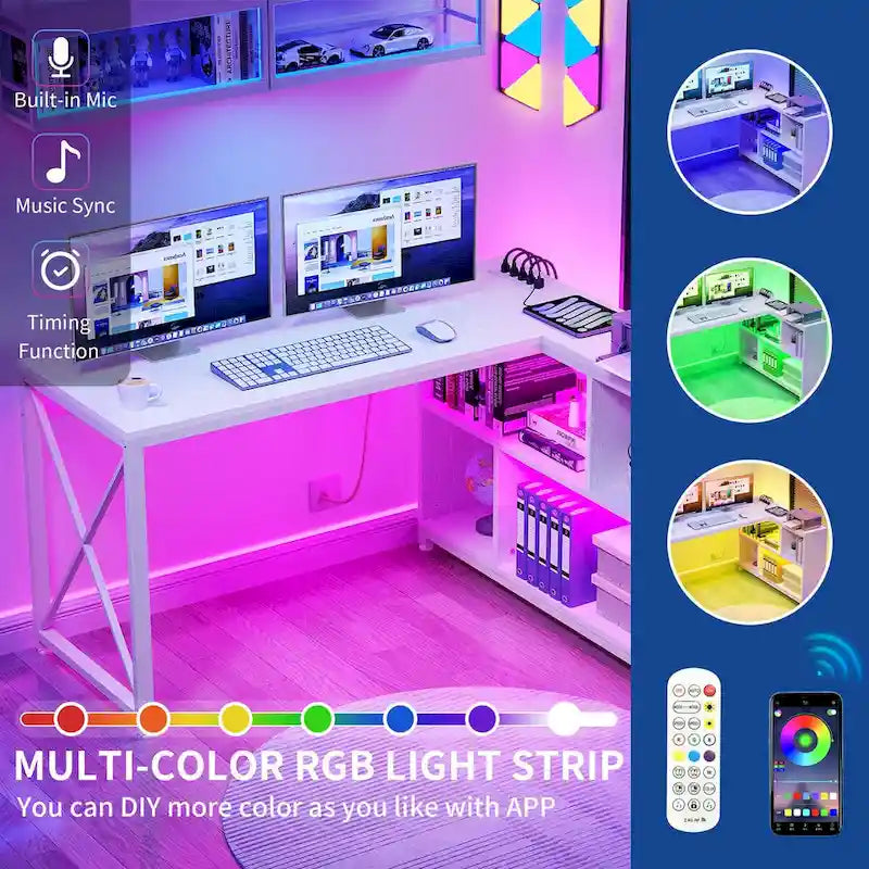 Reversible L Shaped Desk with Storage Shelves Corner Computer Gaming Desk