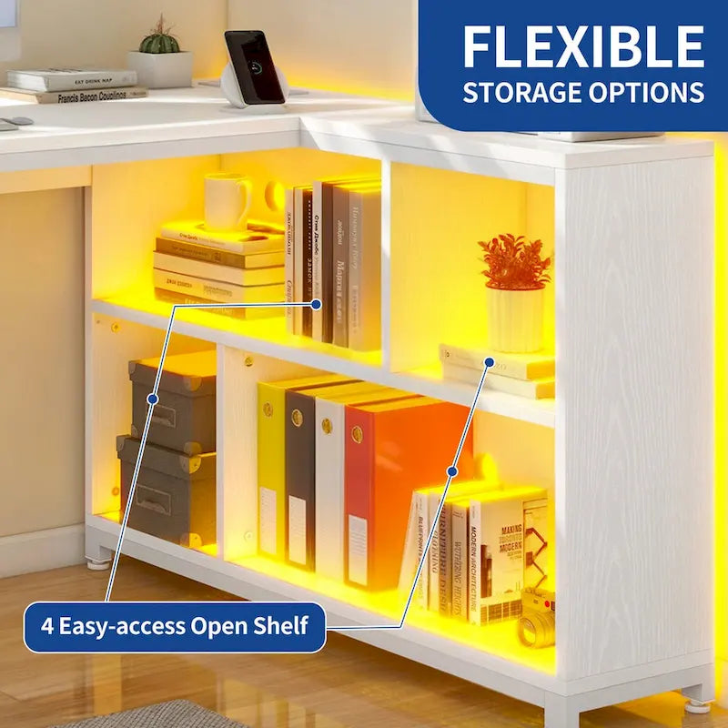 Reversible L Shaped Desk with Storage Shelves Corner Computer Gaming Desk