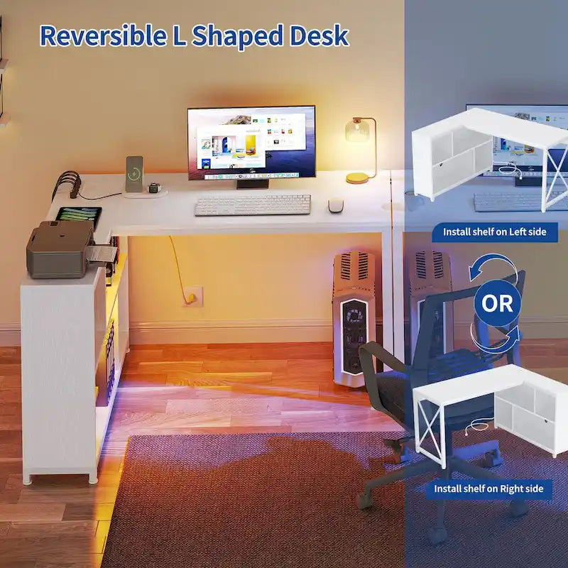 Reversible L Shaped Desk with Storage Shelves Corner Computer Gaming Desk