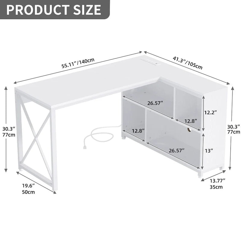 Reversible L Shaped Desk with Storage Shelves Corner Computer Gaming Desk