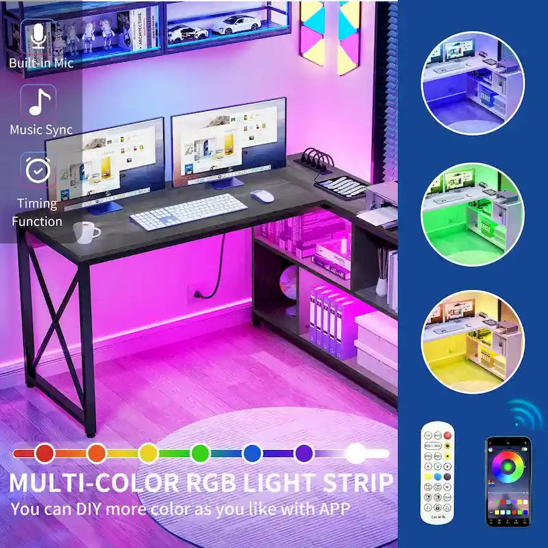 Reversible L Shaped Desk with Storage Shelves Corner Computer Gaming Desk