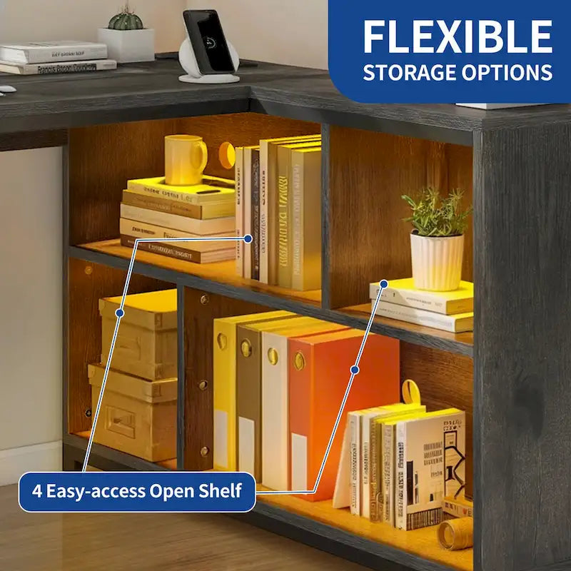 Reversible L Shaped Desk with Storage Shelves Corner Computer Gaming Desk