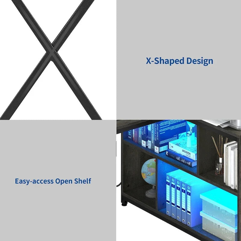 Reversible L Shaped Desk with Storage Shelves Corner Computer Gaming Desk