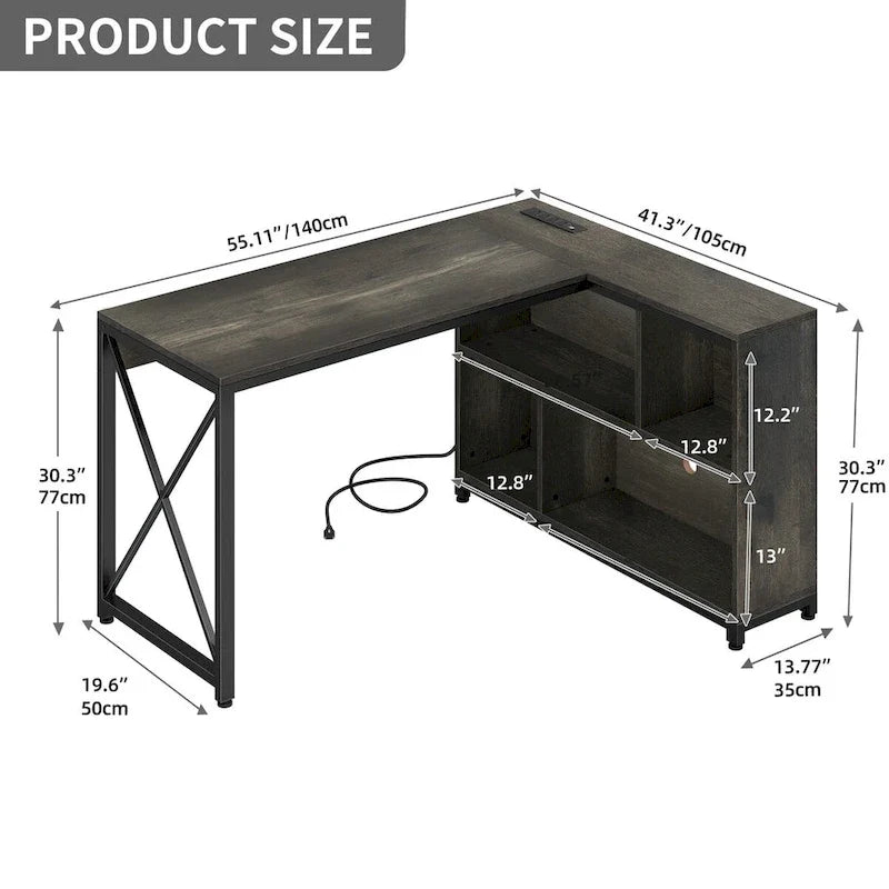 Reversible L Shaped Desk with Storage Shelves Corner Computer Gaming Desk
