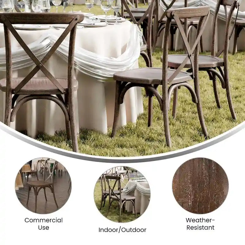 Indoor/Outdoor Commercial Grade Wood Look Resin Cross Back Chair