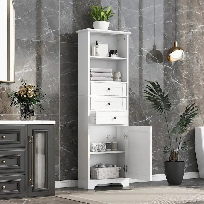 Freestanding Bathroom Cabinet with 3 Drawers and Adjustable Shelves