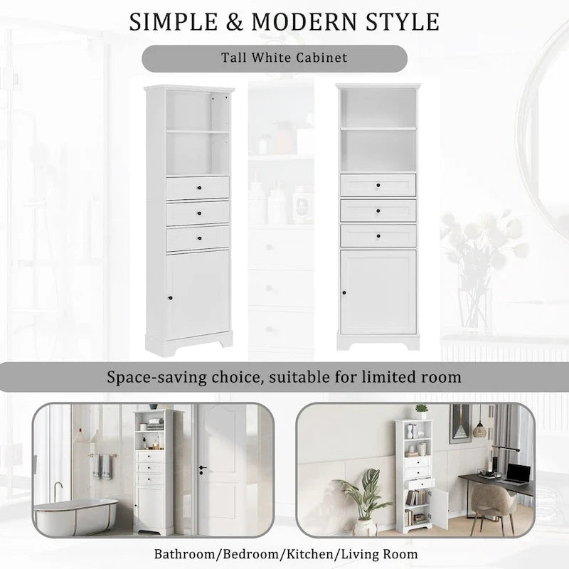 Freestanding Bathroom Cabinet with 3 Drawers and Adjustable Shelves