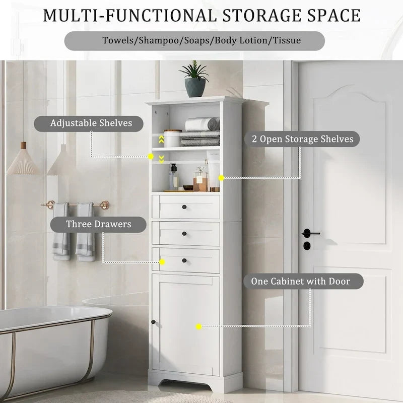 Freestanding Bathroom Cabinet with 3 Drawers and Adjustable Shelves
