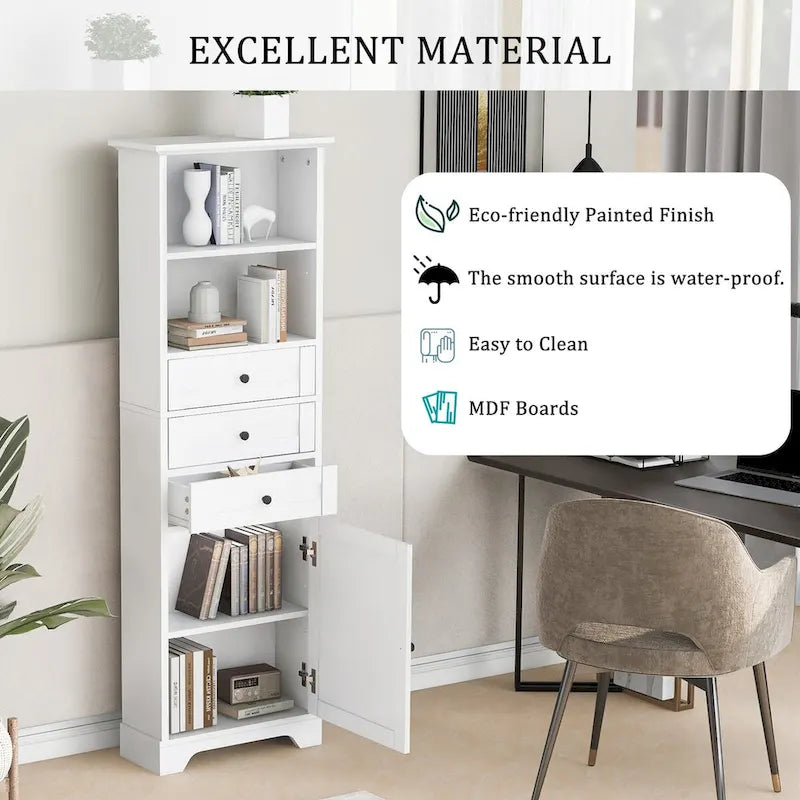 Freestanding Bathroom Cabinet with 3 Drawers and Adjustable Shelves