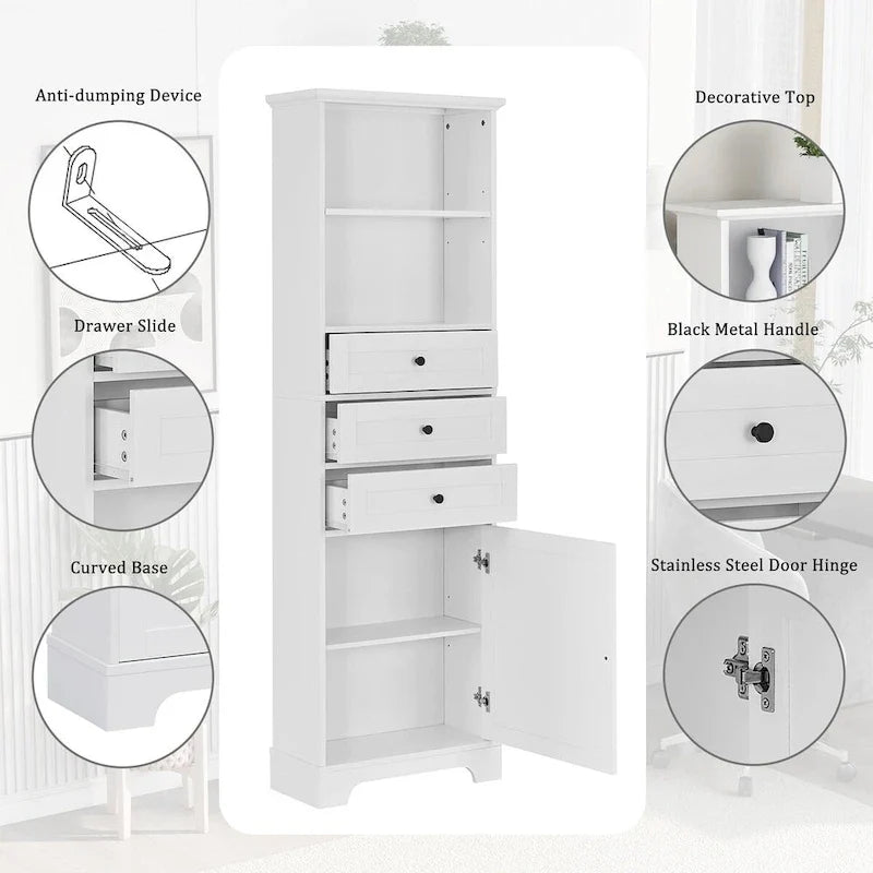 Freestanding Bathroom Cabinet with 3 Drawers and Adjustable Shelves