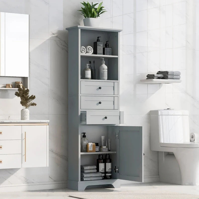 Freestanding Bathroom Cabinet with 3 Drawers and Adjustable Shelves