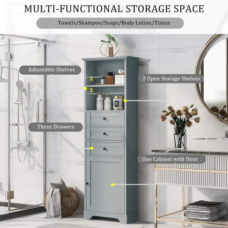 Freestanding Bathroom Cabinet with 3 Drawers and Adjustable Shelves