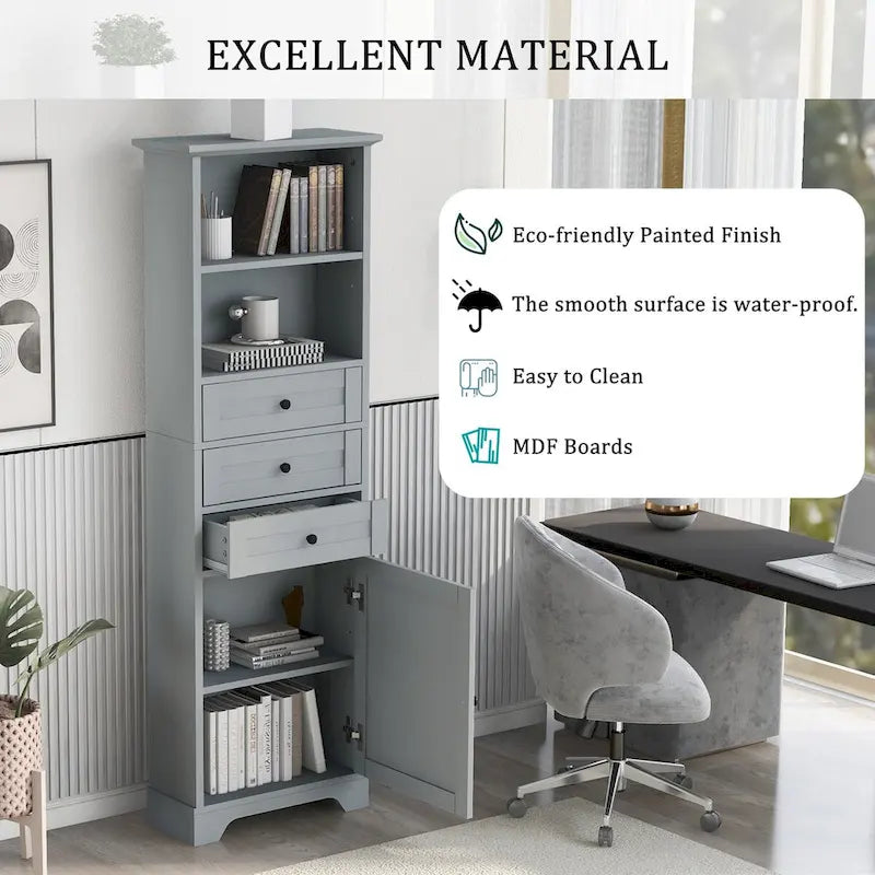 Freestanding Bathroom Cabinet with 3 Drawers and Adjustable Shelves