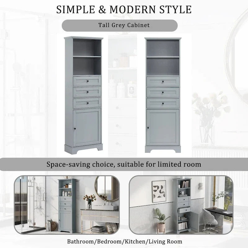 Freestanding Bathroom Cabinet with 3 Drawers and Adjustable Shelves