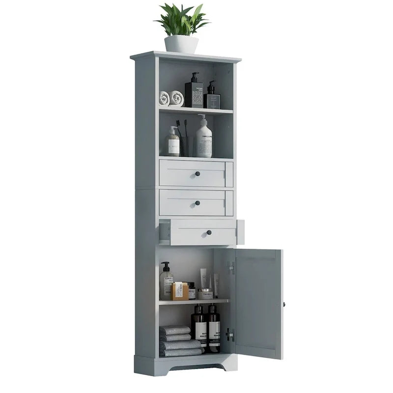 Freestanding Bathroom Cabinet with 3 Drawers and Adjustable Shelves